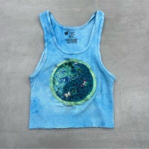 Blue Tie-Dye Patchwork Tank Top